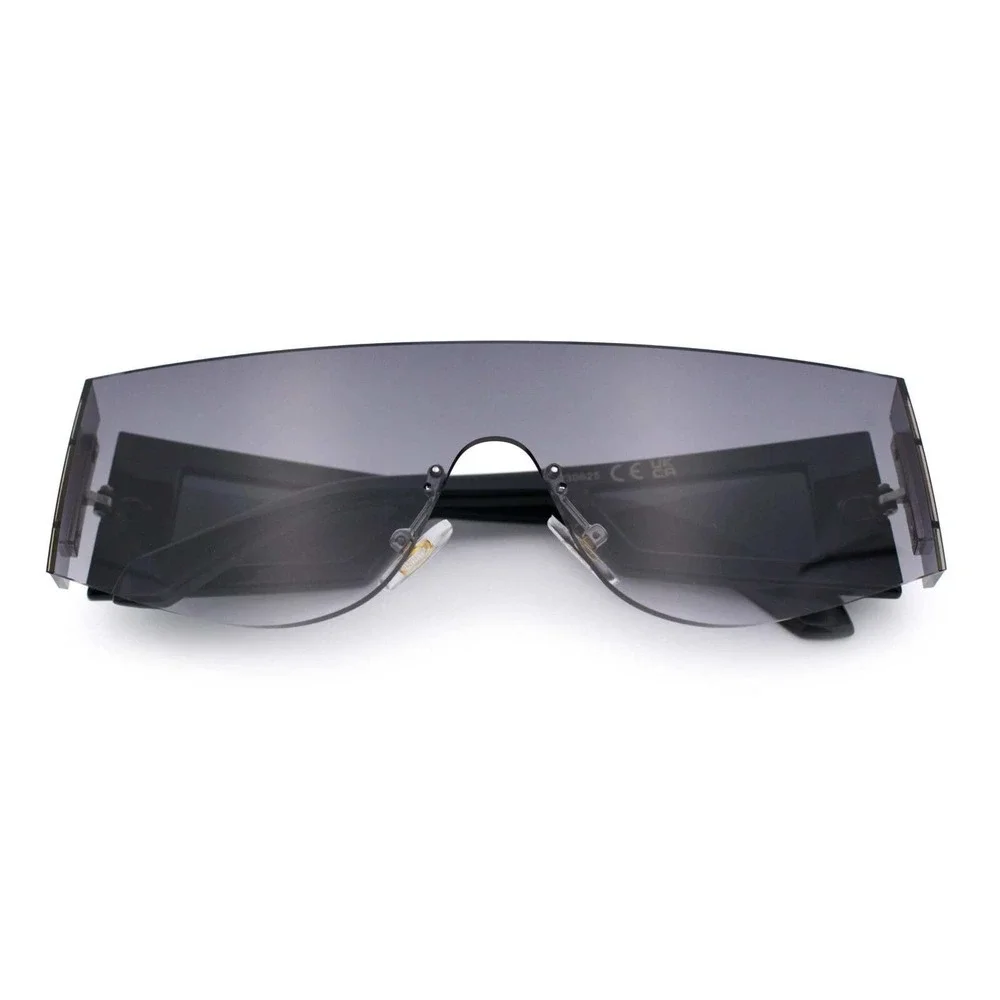 Mens Futuristic Rimless Shield Sunglasses Black Smoke Gradient‎ Cyberpunk Visor